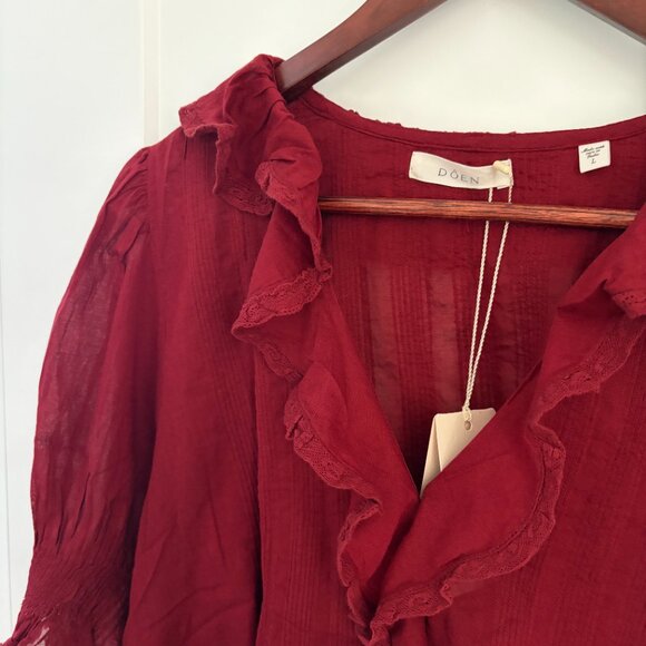 DOEN Sz L Henri Top in Deep Crimson Red - Picture 5 of 6
